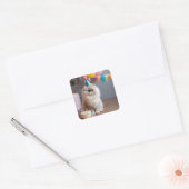 Perzische kat verjaardagsfeestje vierkante sticker (Envelop)