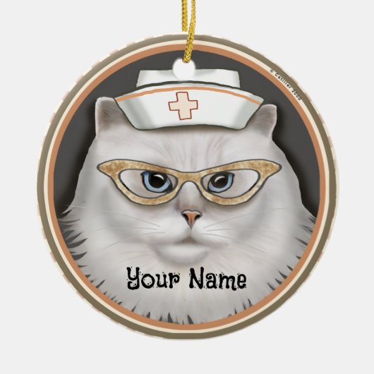Perzische Kat Verpleegster Keramisch Ornament (Voorkant)
