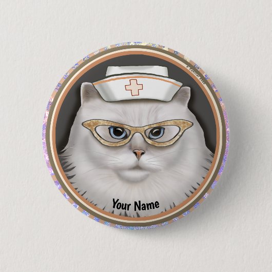 Perzische Kat Verpleegster speld Ronde Button 5,7 Cm (Voorkant)