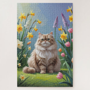 Perzische Kat Voorjaarsbloemen Schilderij Legpuzzel