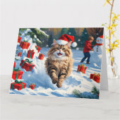 Perzische kat zit in de sneeuw met kerst Pet Kaart (Gele Bloem)