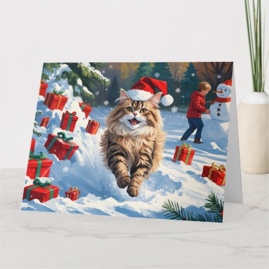 Perzische kat zit in de sneeuw met kerst Pet Kaart (Voorkant)