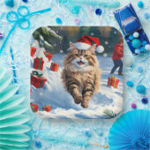 Perzische kat zit in de sneeuw met kerst Pet Papieren Bordje (Feest)