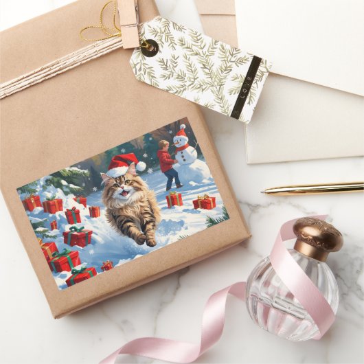 Perzische kat zit in de sneeuw met kerst Pet Rechthoekige Sticker (Geschenken)