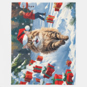 Perzische kat zit in de sneeuw met kerstmuts fleece deken (Voorkant)