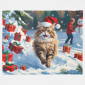 Perzische kat zit in de sneeuw met kerstmuts fleece deken (Voorkant (Horizontaal))