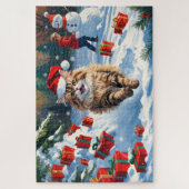 Perzische kat zit in de sneeuw met kerstmuts legpuzzel (Verticaal)