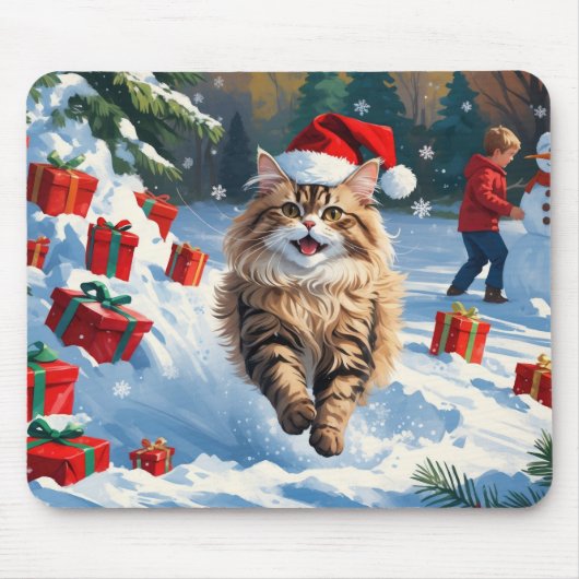 Perzische kat zit in de sneeuw met kerstmuts muismat (Voorkant)