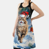 Perzische kat zit in de sneeuw met kerstmuts schort (Insitu)