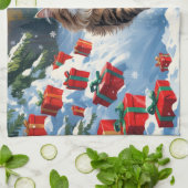 Perzische kat zit in de sneeuw met kerstmuts theedoek (Gevouwen)