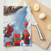 Perzische kat zit in de sneeuw met kerstmuts theedoek (Quarter Fold)