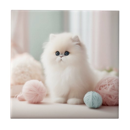 Perzische kat's zachte pasteldroom tegeltje (Voorkant)