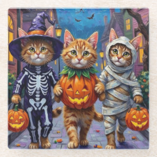 Perzische katten gaan langs voor trick-or-treat in glazen onderzetter