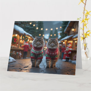 Perzische katten Kerstmis Sneeuw Vakantie Kaart
