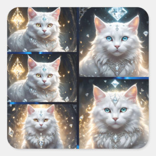 Perzische katten met diamanten fotocollage, vierkante sticker