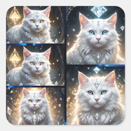 Perzische katten met diamanten fotocollage, vierkante sticker (Voorkant)