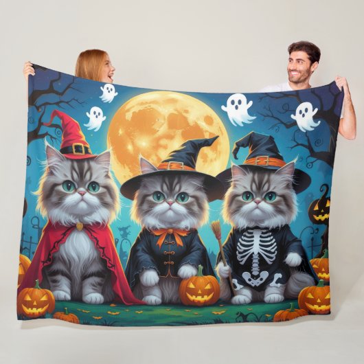 Perzische katten pompoen Halloween grappig Fleece Deken (In situ)
