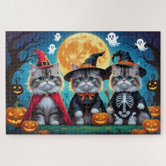 Perzische katten pompoen Halloween grappig Legpuzzel (Horizontaal)