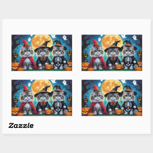 Perzische katten pompoen Halloween grappig Rechthoekige Sticker (Vel)