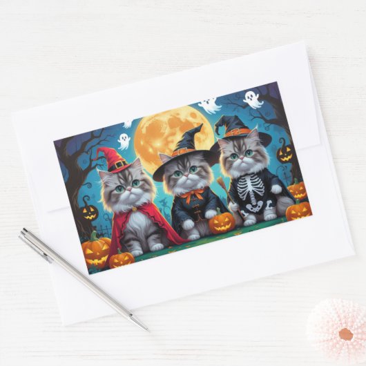Perzische katten pompoen Halloween grappig Rechthoekige Sticker (Envelop)