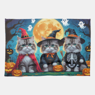 Perzische katten pompoen Halloween grappig Theedoek