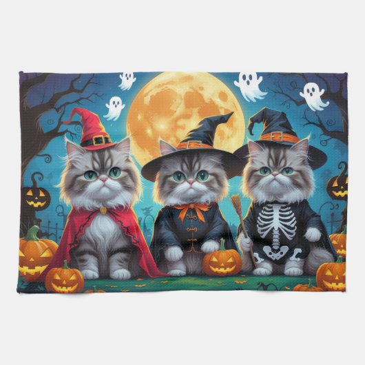 Perzische katten pompoen Halloween grappig Theedoek (Horizontaal)