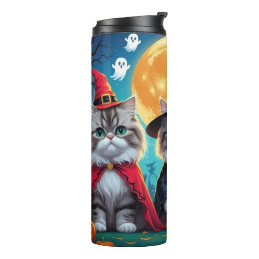 Perzische katten pompoen Halloween grappig Thermosbeker (Gedraaid links)