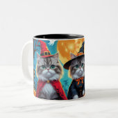 Perzische katten pompoen Halloween grappig Tweekleurige Koffiemok (Voorkant links)