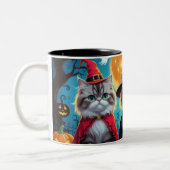 Perzische katten pompoen Halloween grappig Tweekleurige Koffiemok (Links)