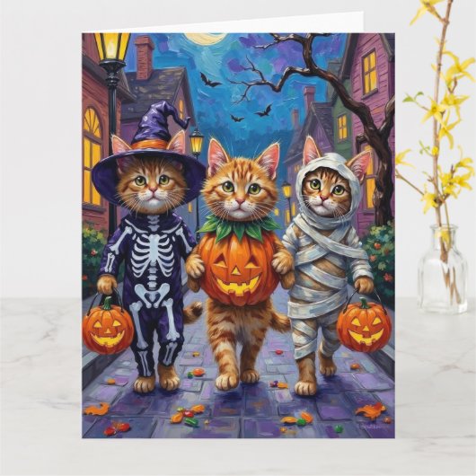 Perzische katten truc-of-behandelen Halloween kost Kaart (Gele Bloem)