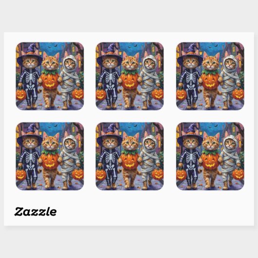 Perzische katten truc-of-behandelen Halloween kost Vierkante Sticker (Vel)