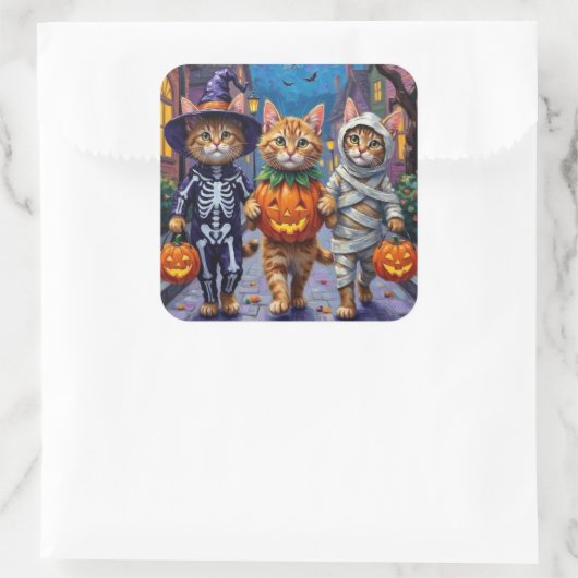 Perzische katten truc-of-behandelen Halloween kost Vierkante Sticker (Tas)