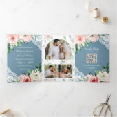 Perzische kegel Stusty Blue QR Code Weddenschap Drieluik Uitnodiging (Binnen)