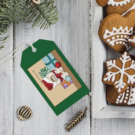 Perzische kerstkat cadeaulabel
