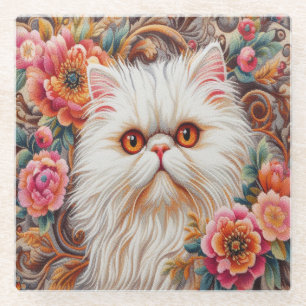 Perzische kitten bloemen, Bloemrijke verrukking Pe Glazen Onderzetter