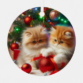 Perzische Kittens Prettig Kerstfeest Metalen Ornament (Voorkant)