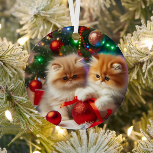 Perzische Kittens Prettig Kerstfeest Metalen Ornament (Insitu)