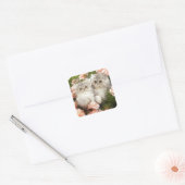 Perzische Kittens spelen in roze bloemen Vierkante Sticker (Envelop)