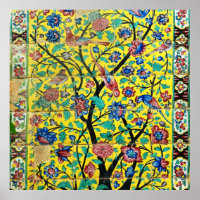 Perzische kunstbloemen en vogelmozaïek Tegel, Iran