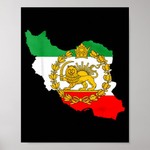 Perzische leeuw, Iran kaart, Iraanse vlag, leeuw & Poster