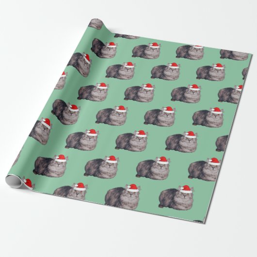Perzische longhaastige kat met een Santa Hat Cadeaupapier (Uitgerold)