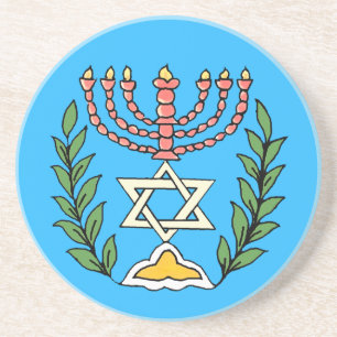 Perzische Magen David Menora Zandsteen Onderzetter