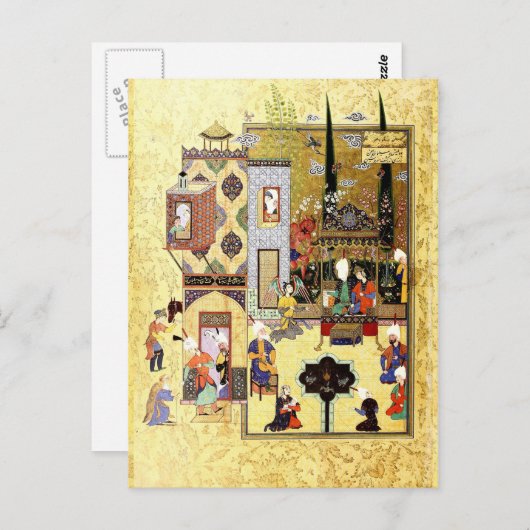 Perzische miniatuur: Solomon en Bilqis hebben een Briefkaart (Voorkant / Achterkant)