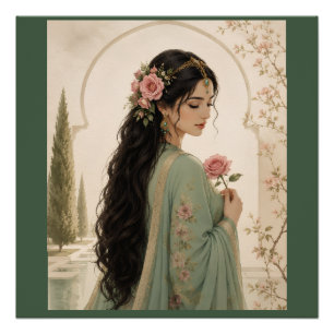 Perzische Roos Dame Poster   Elegante Smaragd Port