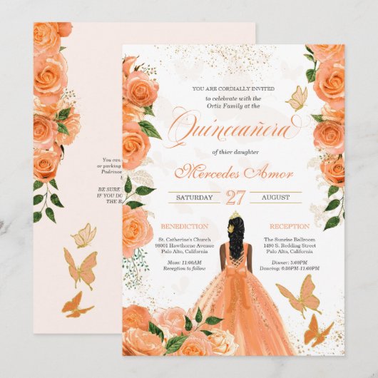Perzische Rozen Butterfly Quinceanera Kaart (Voorkant / Achterkant)