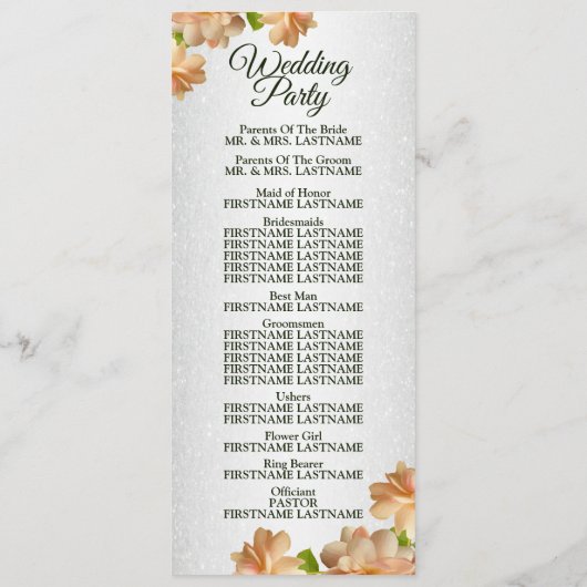 Perzische Rozen Floral Silver Glitter Elegant Wedd Programmakaart (Achterkant)