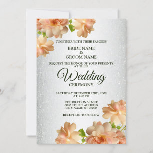 Perzische Rozen Floral Silver Glitter Moderne Wedd Kaart