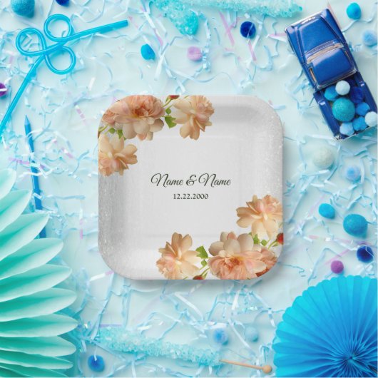 Perzische Rozen Floral Silver Glitter Weddenschap Papieren Bordje (Feest)