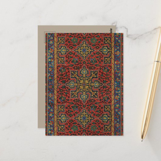Perzische tapijt rood blauw Classic Briefkaart (Voorkant / Achterkant in situ)