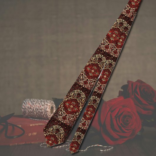 Perzische tapijtlook - donkerrood en crème -boho stropdas